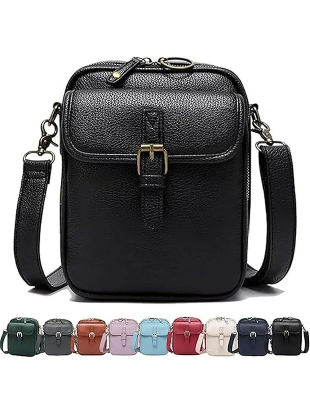 Women's Black Faux Leather Anti-Theft Large Capacity Card Slots Crossbody Bag